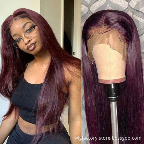Wholesale 150% pelucas lace front wig brazilian human hair,13*4 virgin hair wigs lace front, 99j burgundy lace front wig